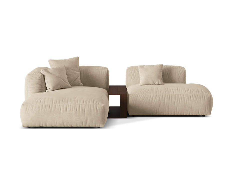 Corner two-seater velvet sofa Martina with coffee table