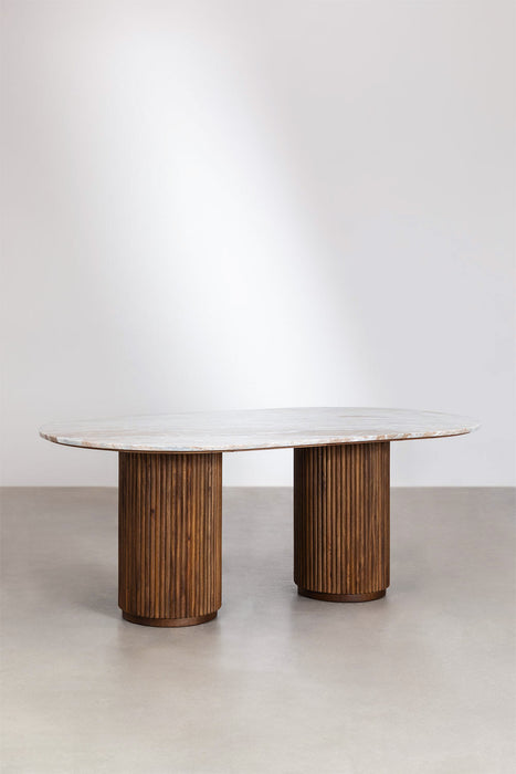 Oval marble and mango wood dining table Giselda
