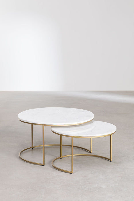 A set of marble tables Kaley