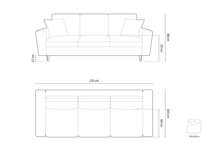 Velveto trivietė sofa Moghan