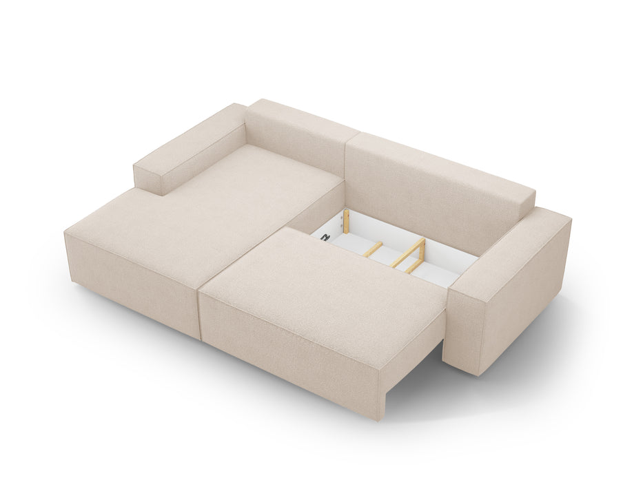 Kampinė bouclé sofa-lova su dėže Jodie