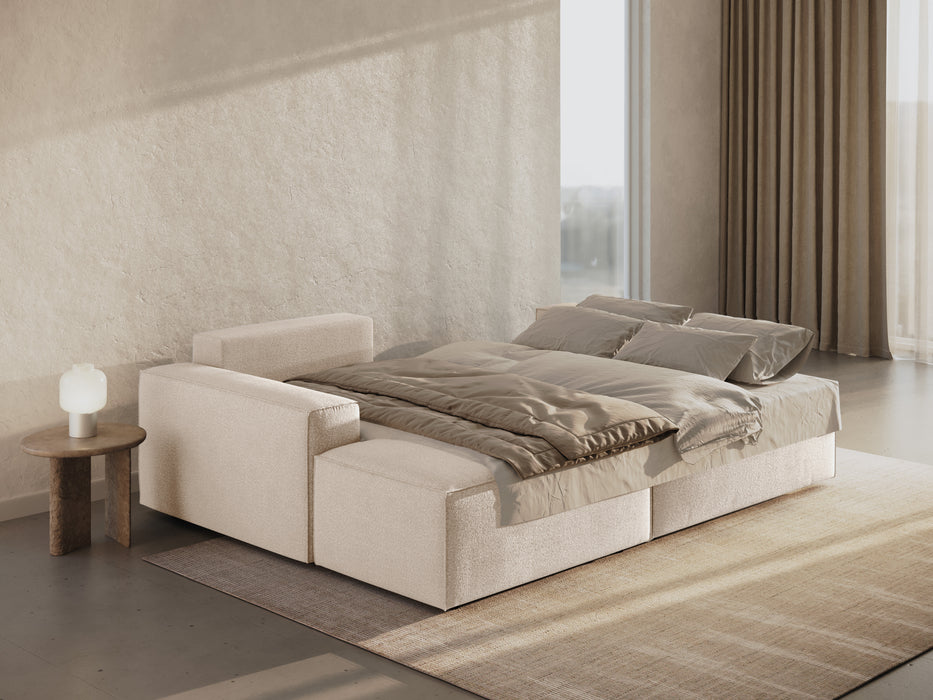 Kampinė bouclé sofa-lova su dėže Jodie