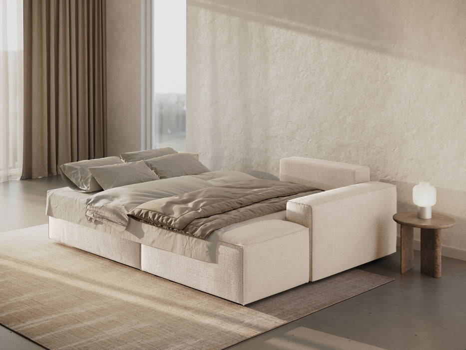 Kampinė bouclé sofa-lova su dėže Jodie