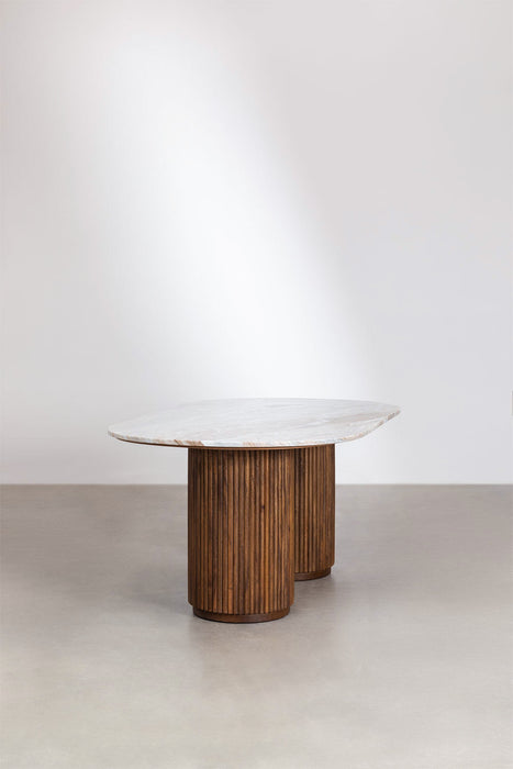 Oval marble and mango wood dining table Giselda