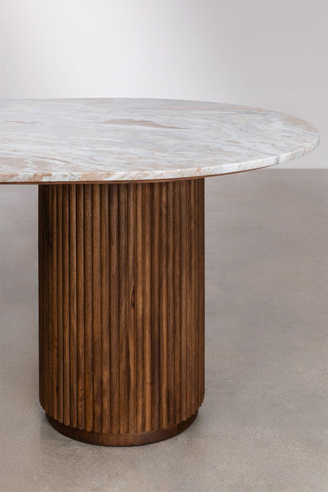 Oval marble and mango wood dining table Giselda