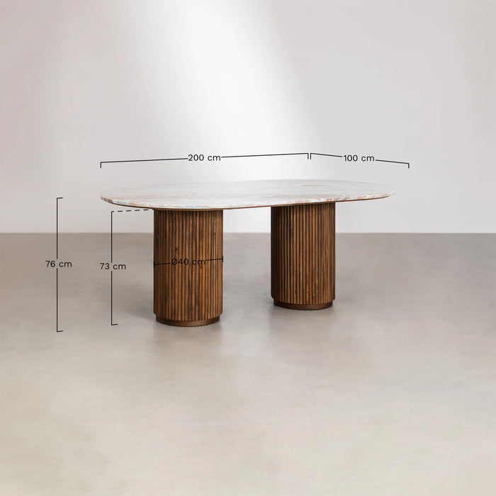 Oval marble and mango wood dining table Giselda