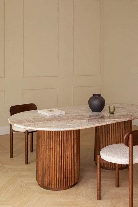 Oval marble and mango wood dining table Giselda