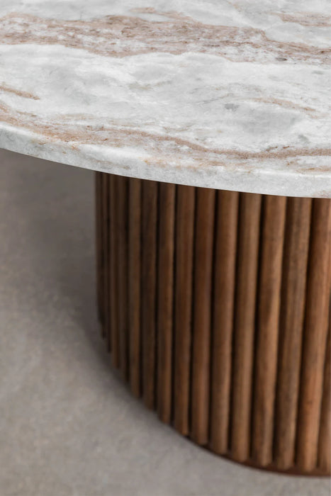 Round dining table made of natural stone and mango wood Giselda