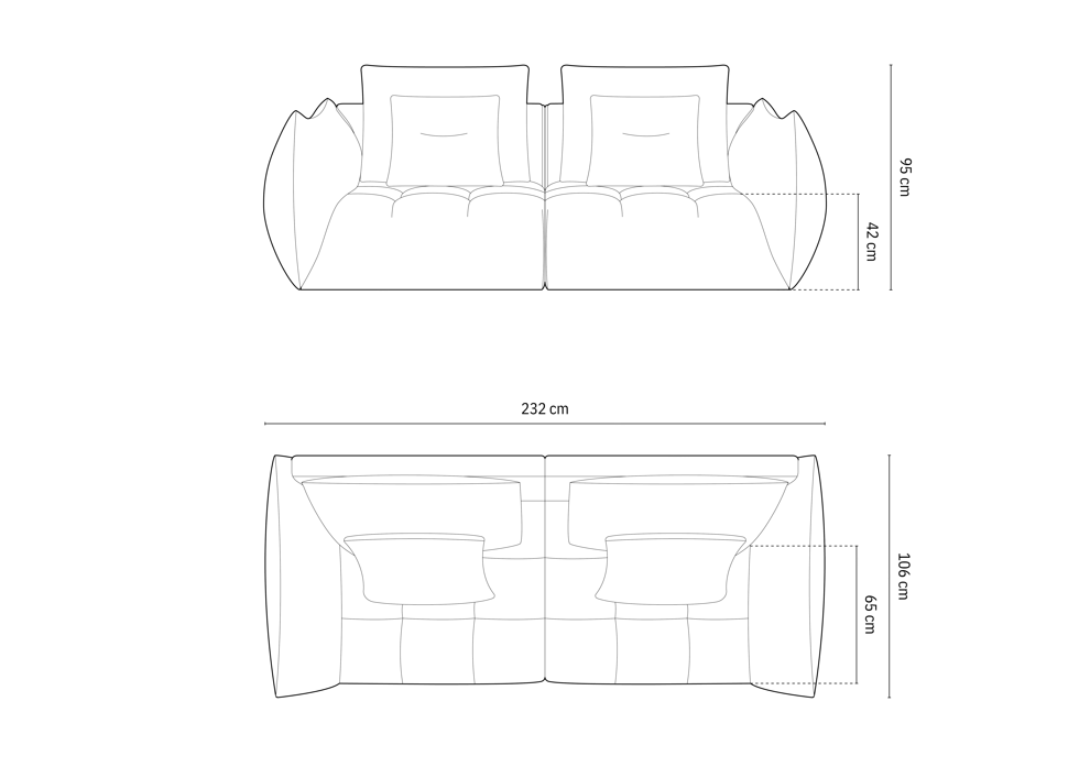 Velveto trivietė sofa Bloom